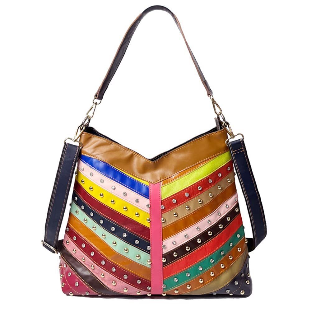5176 Multi-color Handbag Cow Leather Purse Random Colorful Patchwork